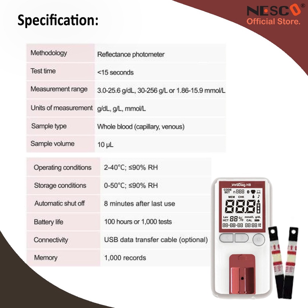 VIVA DIAG Hemoglobin Testing System, BC-101