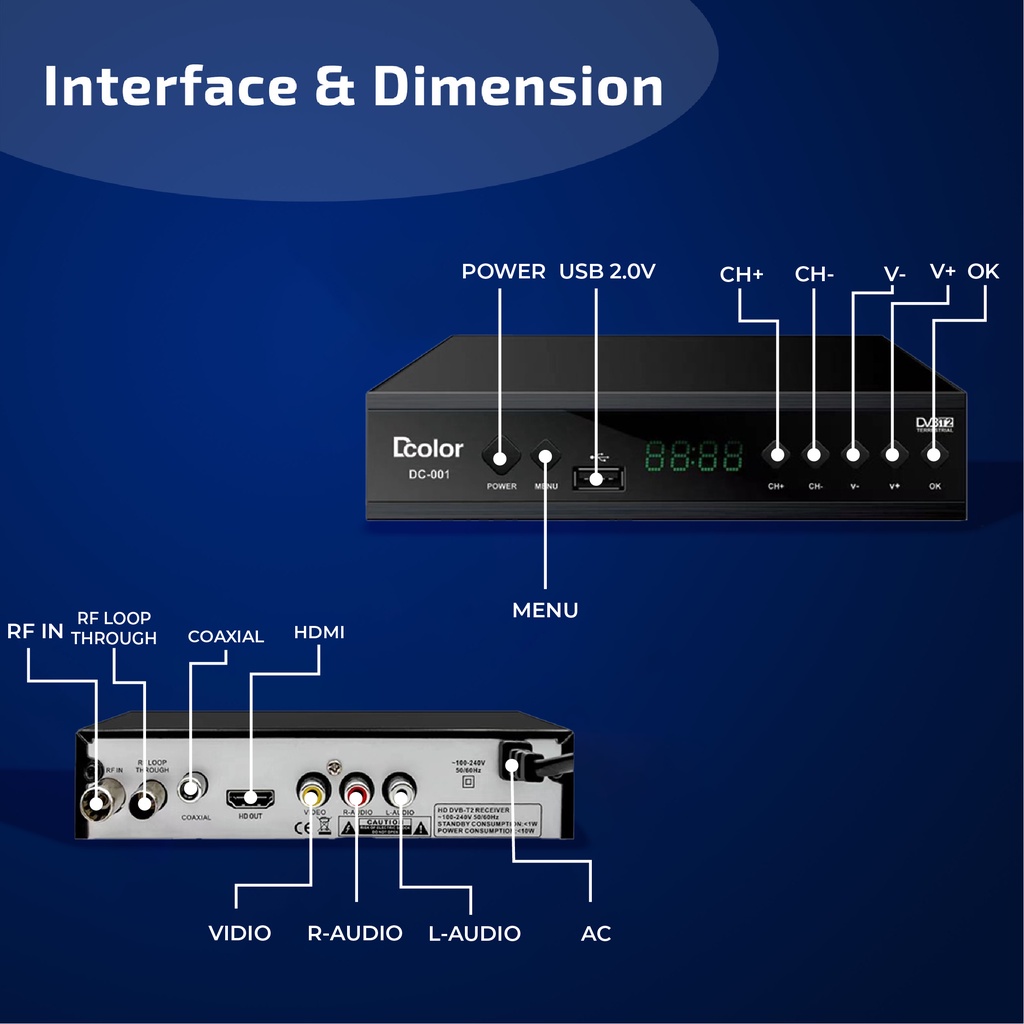 DColor Set Top Box TV Digital DVB T2 Super HD Receiver TV Antena Penerima Siaran Digital STB-DC001 - ACS
