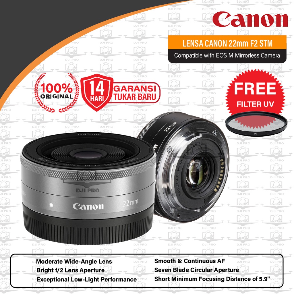 LENSA CANON 22MM F2 STM - LENSA MIRRORLES CANON EF-M 22MM F2 STM