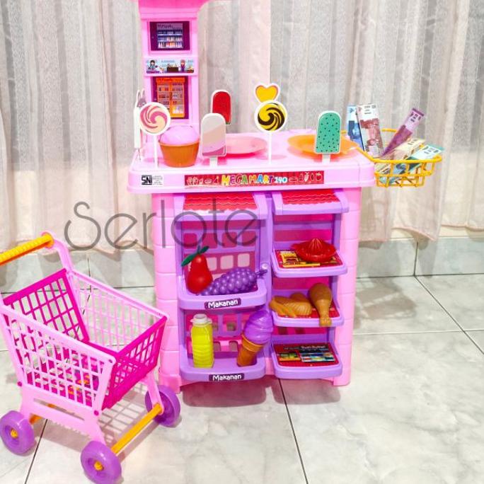 ◊ Mainan Anak Kitchen Mega Mart Minimarket Troli Lengkap Ukuran Besar ⅎ