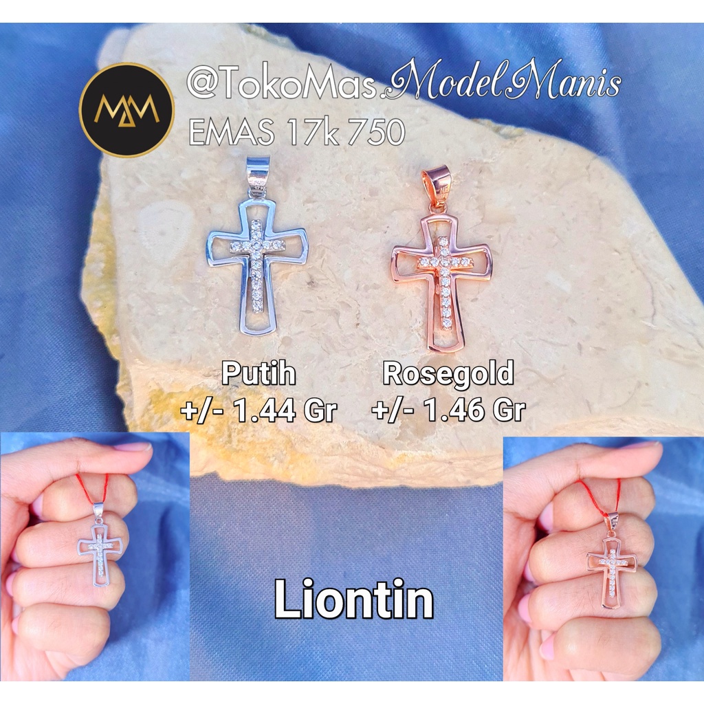 Liontin salib layer emas putih rosegold 750 kadar 17k