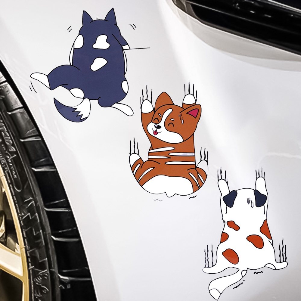 Kartun Anjing Peliharaan Dinding Mendaki Stiker Mobil Aksesoris Dekorasi Mobil PVC Tubuh Dekorasi Decal Tahan Air Stiker Kreatif Pribadi Perekat Diri Lucu DIY