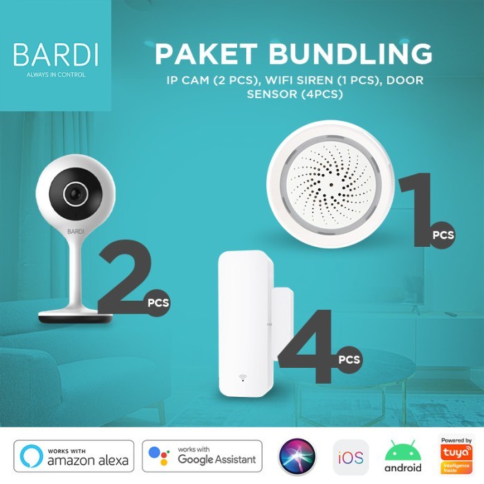 Bardi Smart Security Pack Bundle IP Camera CCTv, Siren Alarm, Door &amp; Window Sensor Pintu MURAH