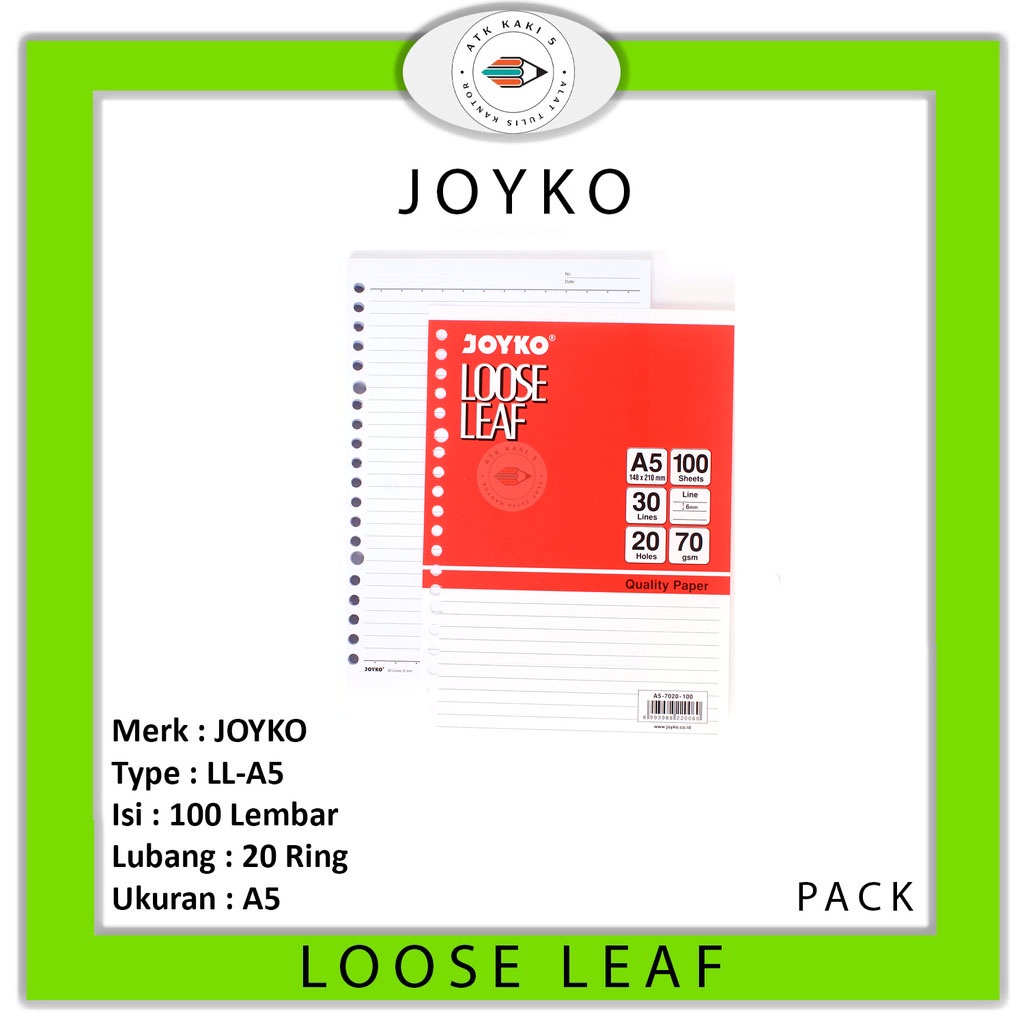 

JOYKO - Loose Leaf A5 100 Isi Binder File A5 - Pack
