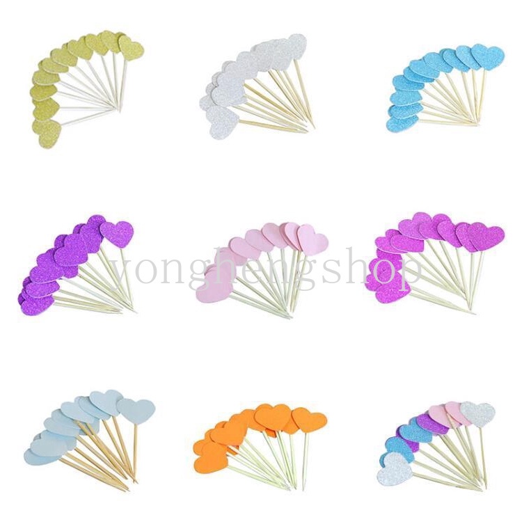10pcs / set Topper Kue Cupcake Bentuk Hati Mini Untuk Dekorasi Pesta Ulang Tahun Anak
