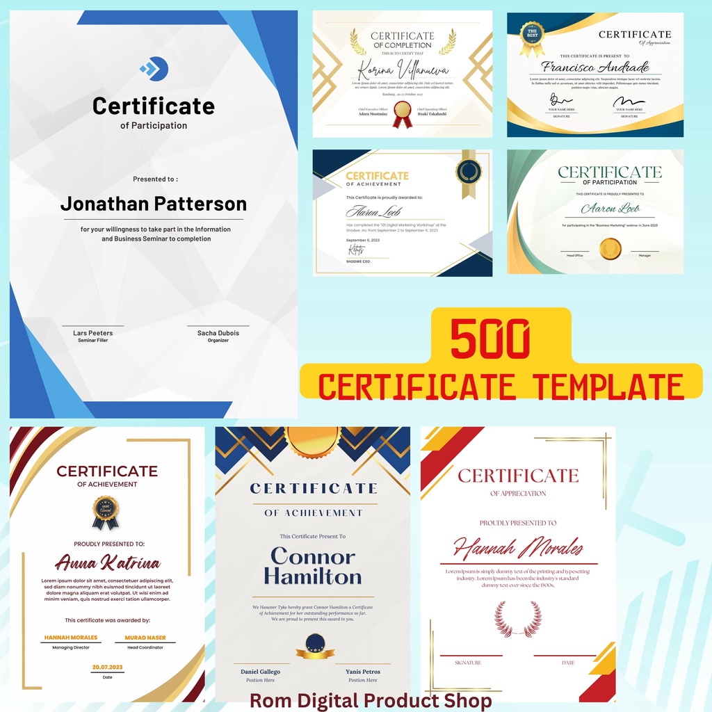 

Certificates Template 500 Design PPT Portrait & Landscape Editable Power Point 2022 Sertifikat