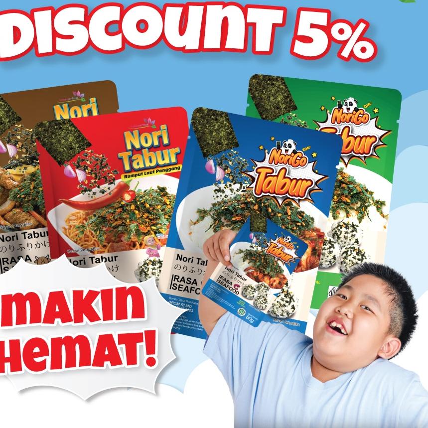 

✭ [Paket Promo] Nori Tabur Rumput Laut Panggang - Original, Sapi, Pedas, seafood 60g ★