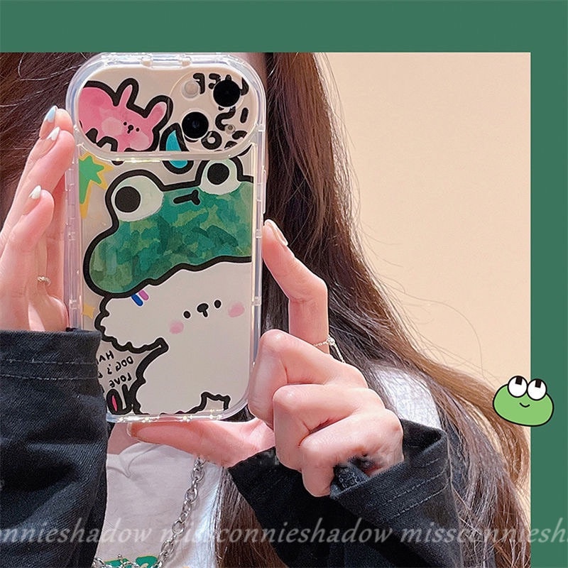 Flip Kreatif Make Up Mirror Case Kompatibel Untuk IPhone 14 Pro MAX 7Plus 8Plus XR 11 12 13 14 Pro MAX X XS MAX SE 2020 Graffiti Lucu Kartun Hewan Kodok Anjing Kelinci Soft Cover