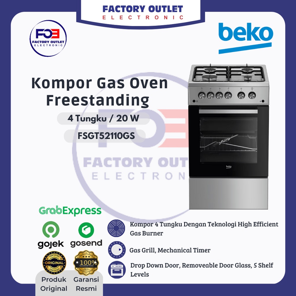 Beko Freestanding Gas Cooker Kompor Oven FSGT52110GS