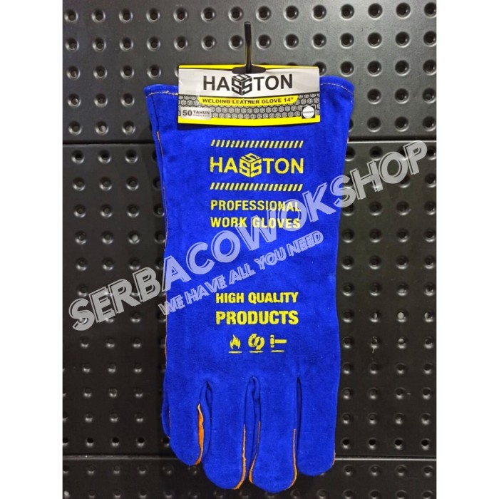 Terlaris Hasston Sarung Tangan Welder/Las Leather Glove Kulit 14 Inch Biru