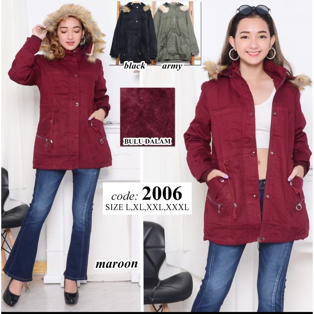 Jaket Parka Katun Dalam Bulu Wanita / Jaket Cewek Model Parka Aneka Warna Musim Dingin Dalam Bulu  - sckmenwear GROSIR