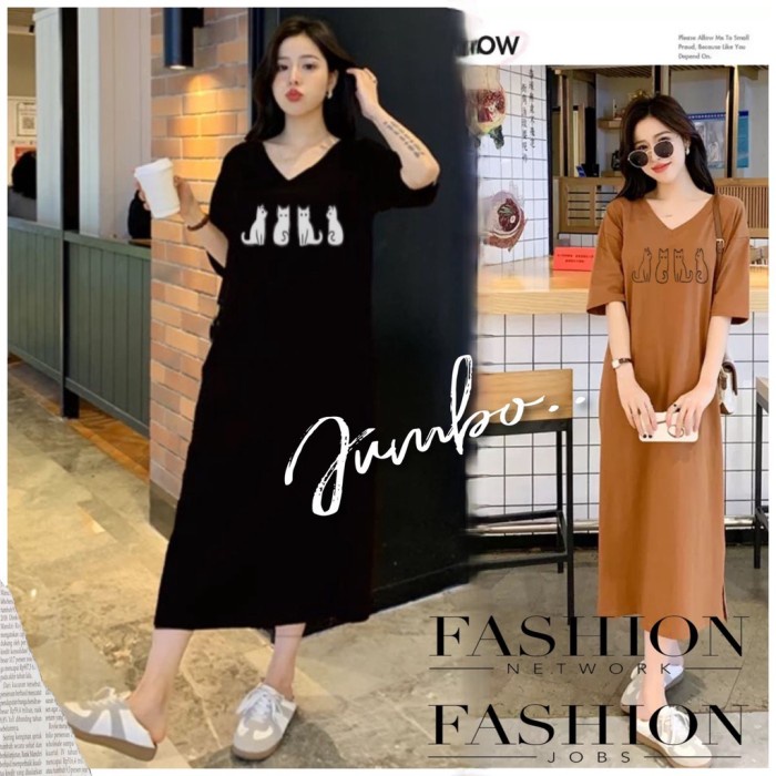 Daster Kekinian Baby Doll Pajamas Dress Kaos Terusan Big Homedress HITAM Isyana Fit To XL XXL New St