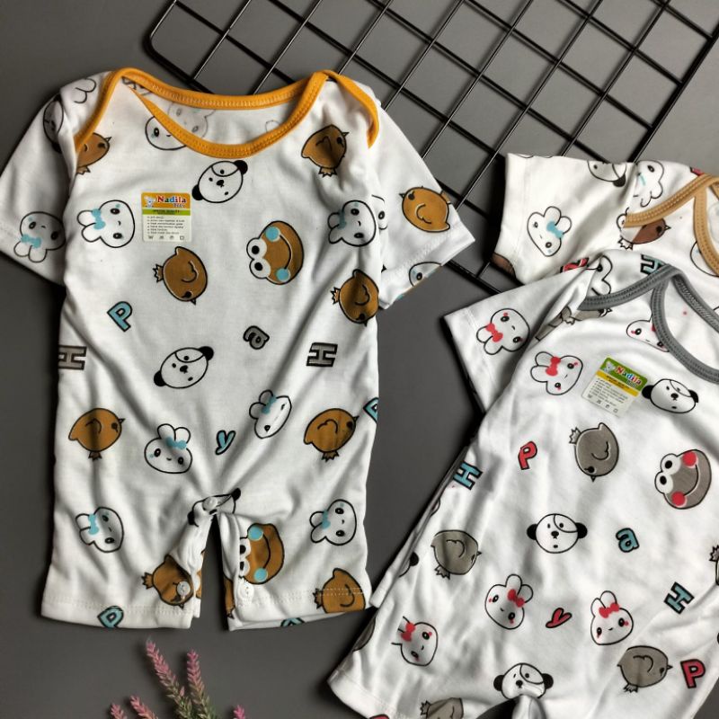 romper bayi newborn 0-3 bulan putih motif