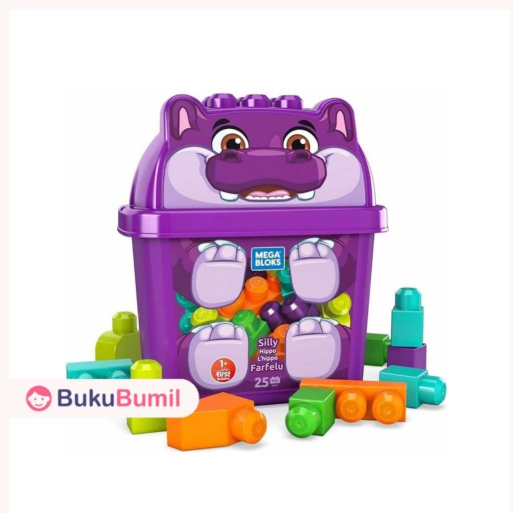 Fisher Price Mainan Balok Edukasi Bayi Usia 1 2 3 4 5 Tahun First Builders Silly Hippo (25 Pieces) -