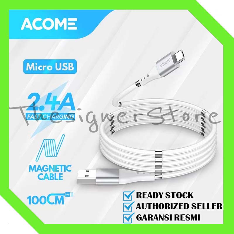 ACOME Kabel Self Winding Magnetic Fast Charging 2.4A Garansi Resmi 1 Tahun ATM010 – Micro USB