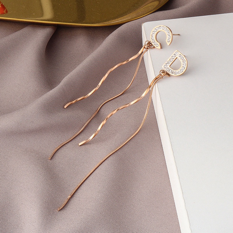 Anting Stud Rumbai Bahan Titanium Steel 18K Rose Gold Plated