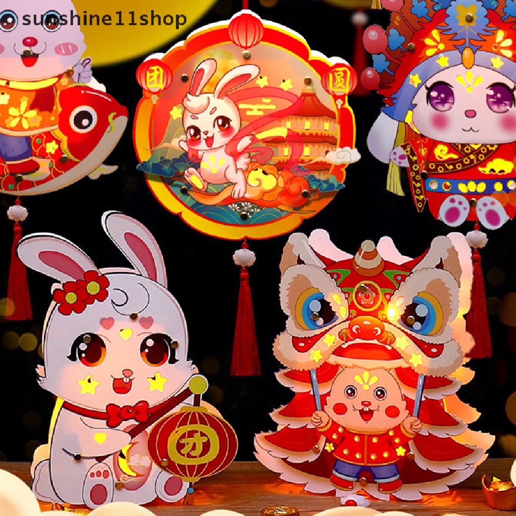 Sho 1Set 2023tahun Kelinci Lampion Festival Musim Semi Handmade DIY Lentera Bahan Paket Lentera Festival Lentera Bercahaya Perlengkapan Dekorasi N