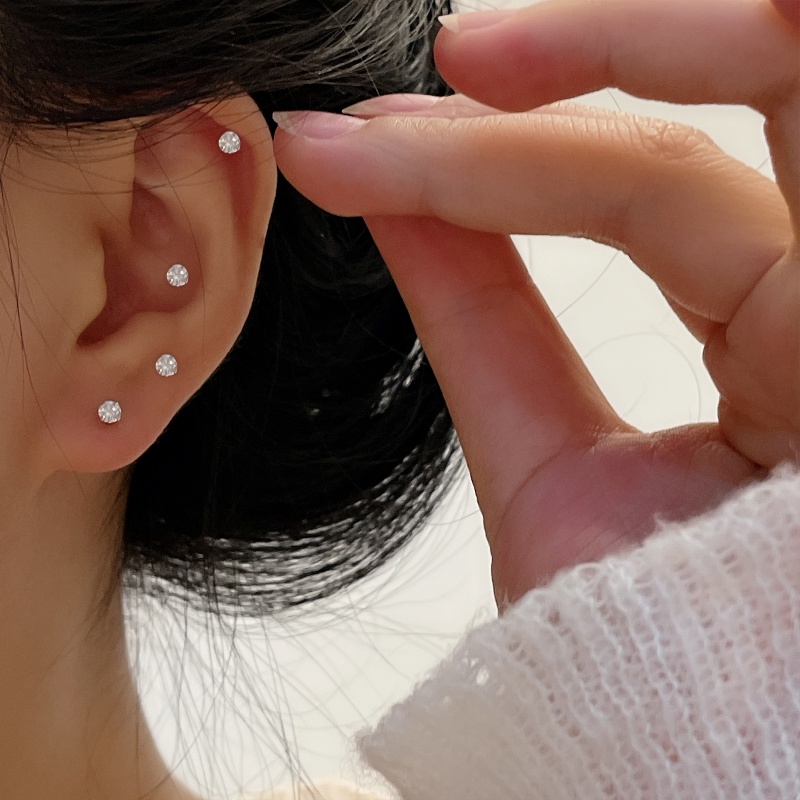 Indah S925 Perak Anting Tindik Telinga Tulang Telinga Ear Stick Earrings Untuk Wanita Perempuan
