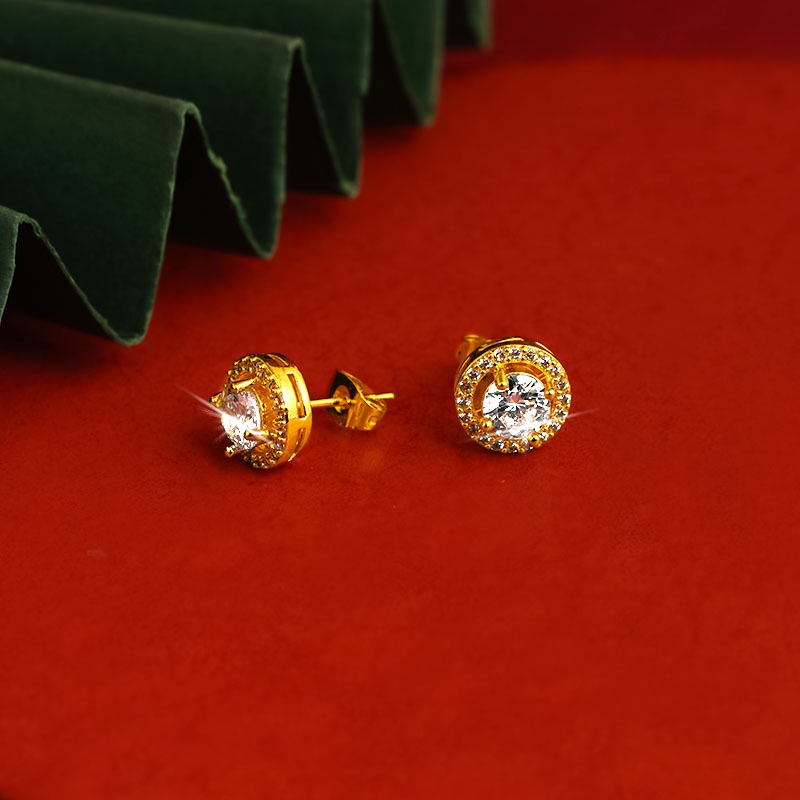 Goldkingdom Fashion Perhiasan 24 K Bangkok Aksesoris Ready Stock Indah Micro Berlian Bertatahkan Liontin Adjustable Bergerak Cincin Cahaya Mewah Bulat Telinga Pejantan