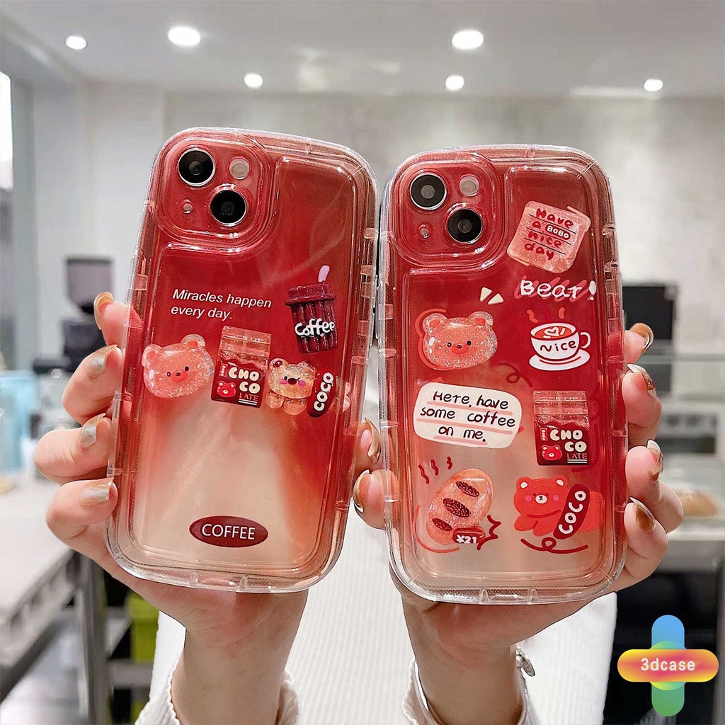 IPHONE Kompatibel Untuk Iphone13 12 11 14 PRO MAX 6 7 6S 8 14 Plus X XR XS MAX 11 12 13 SE 2020 6SPlus 7Plus 6Plus 8Plus 14Plus Bear coffee lovers style Silikon TPU Phone Casing Cover