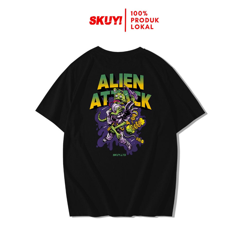 Kaos Skuy Dewasa Hitam Unisex | Alien Attack SKY139