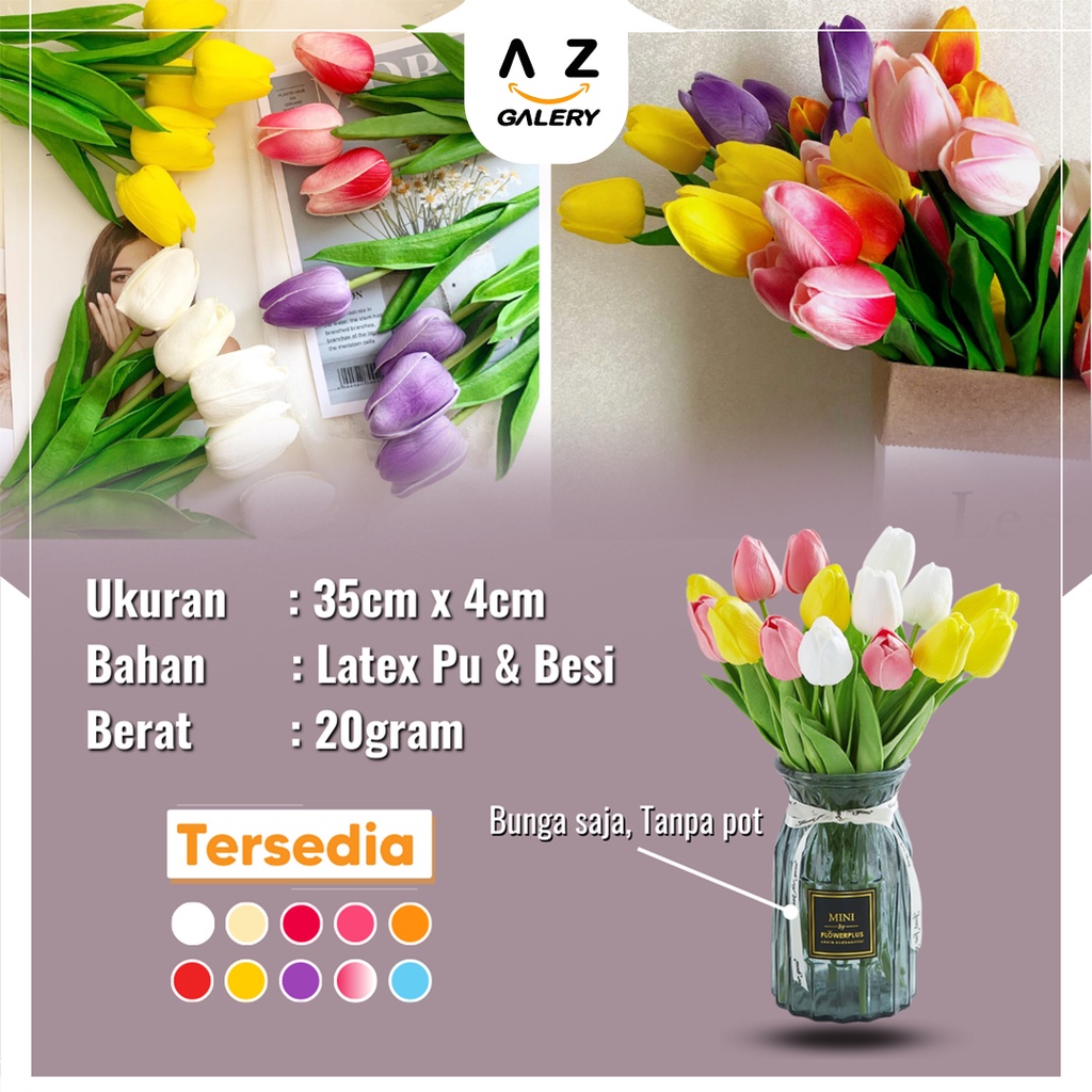 Artificial Tulip Latex Palsu Dekorasi Premium Hiasan Rumah Kantor Taman Azgalery PBP69