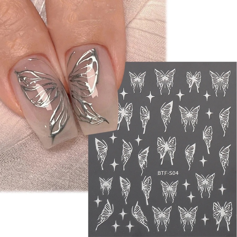3d Berongga Kupu-Kupu Nail Art Stiker/Reflektif Laser Bintang Emas Perak Kuku Manicure Sticker
