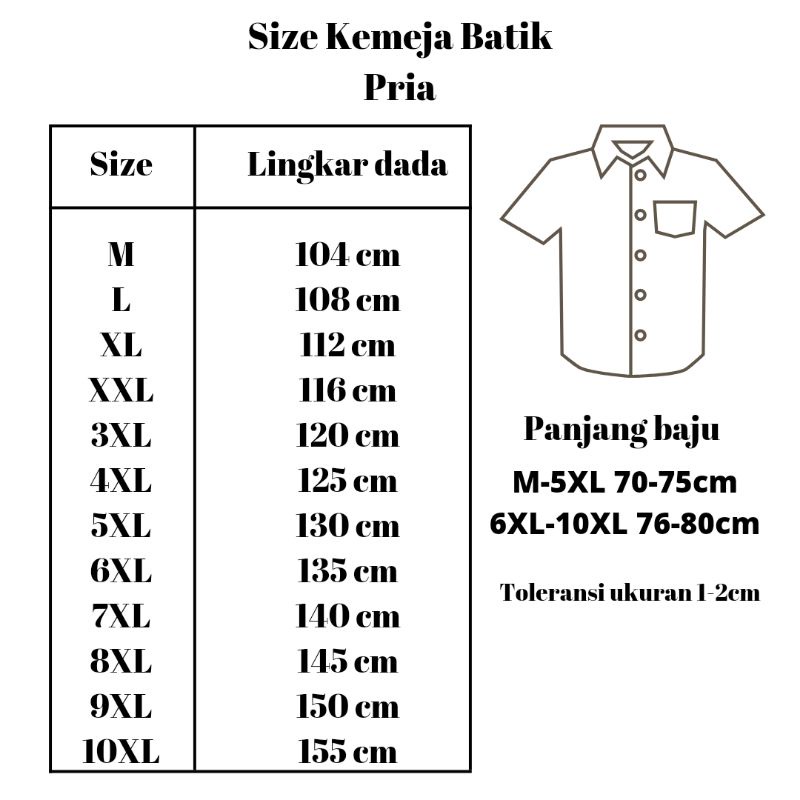 kemeja batik jumbo size M L XL XXL 3XL 4XL 5XL 6XL 7XL 8XL 9XL 10XL