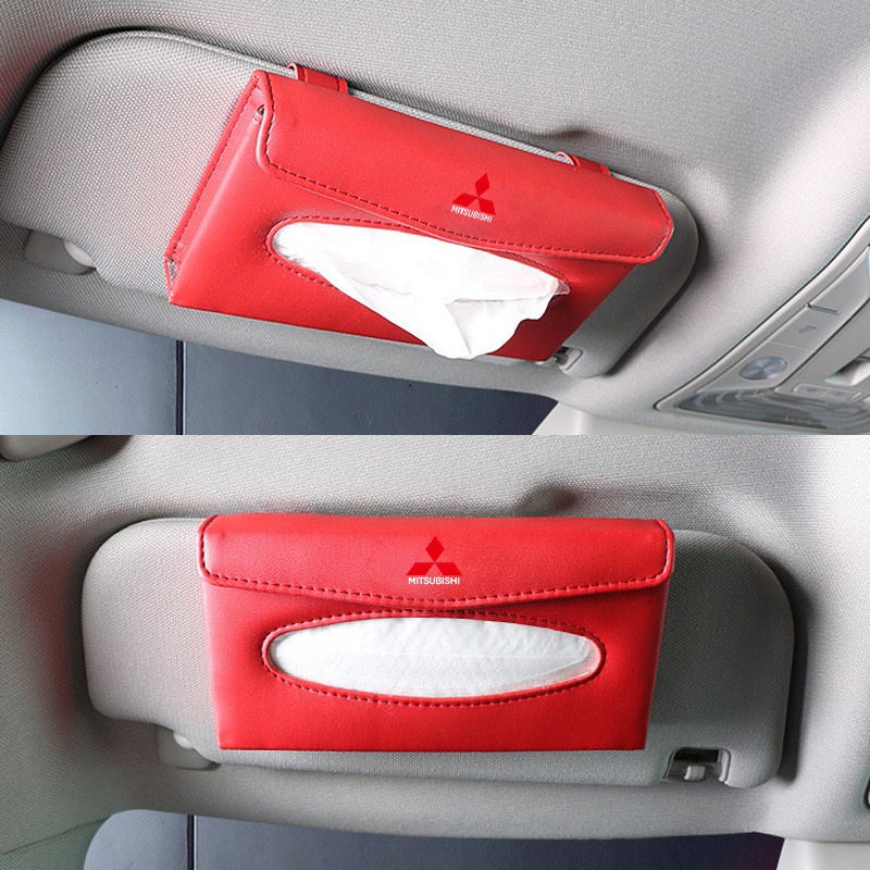 Mitsubishi Car Sun Visor Tissue Tempat Penyimpanan Auto Paper Towel Kulit Tissue Box Untuk Xpander Mirage Kuda Lancer Pajero Outlander Attrage