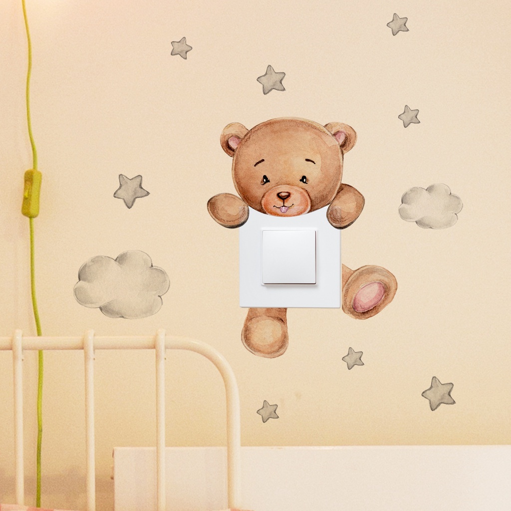 Kamar Tidur Asrama Belajar Dekorasi Aksesoris Pola Beruang Kecil Saklar Stiker Tahan Air Tahan Debu Wallpaper Stiker Perekat Diri PVC Aplikasi Dinding