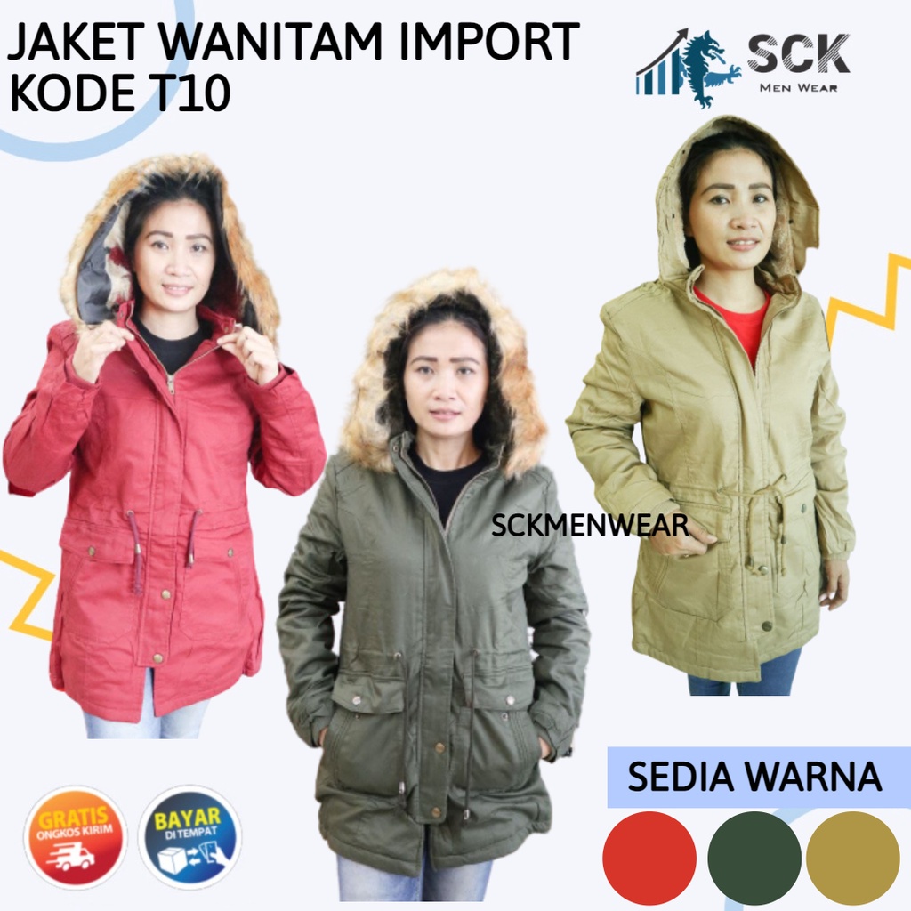 Jaket Parka Wanita T 10 Katun Dalam Bulu / Jaket Cewek Model Parka Musim Dingin Dalam Bulu  KODE T 10 - sckmenwear GROSIR