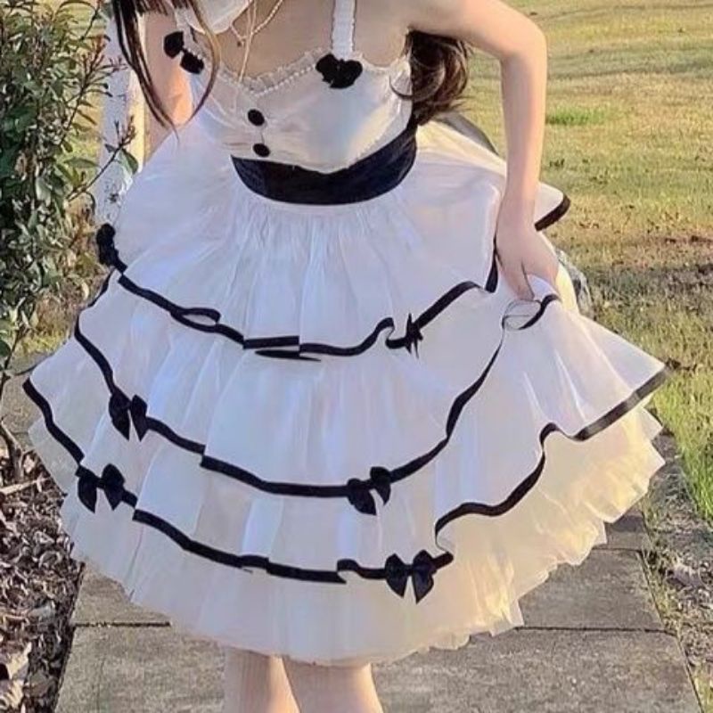[MikanHiro Store] Lolita large size summer style white sweet and spicy loose suspender dress with high-quality milk and sweet princess dress