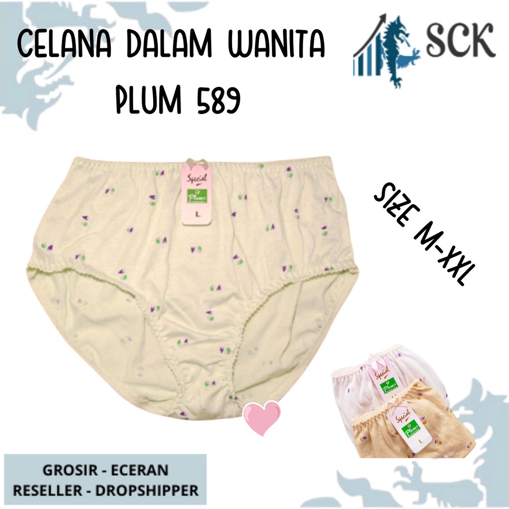 CD Wanita PLUM 589 SABLON Karet Renda Warna Muda / Celana Dalam Katun Size M-3L / Pakaian Dalam Wanita  - sckmenwear GROSIR