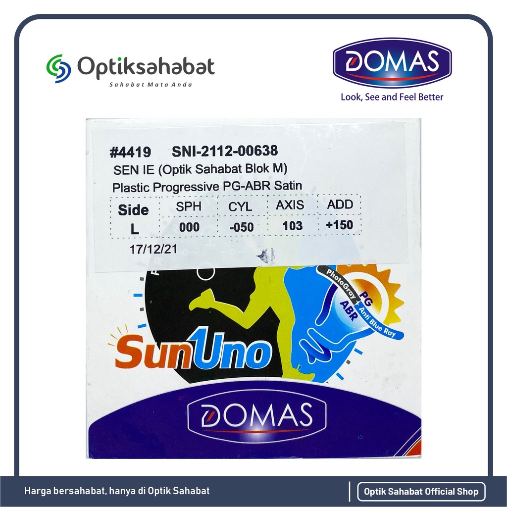 Lensa Progresive Bluechromic SunUno Domas Original - PG ABR UV420