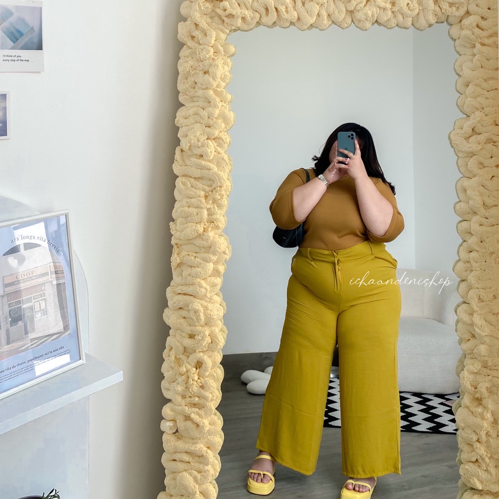 Harmony Celana Loose Pants JUMBO Kulot Crinkle Highwaist Korean Style BIG SIZE BB 130kg++