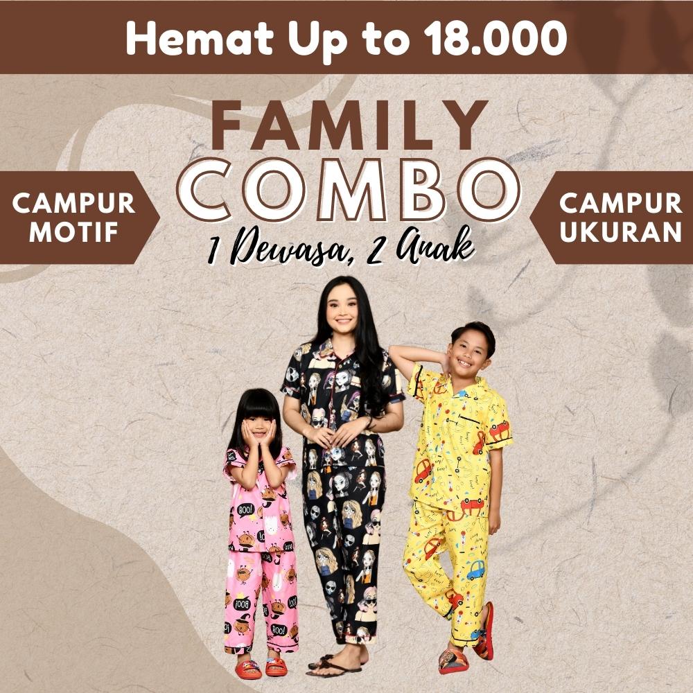 Cleopatra 1 Dewasa ( size M ) + 2 Anak Piyama Combo Family / Campur Motif / Campur Ukuran / Kombo Piyama Family / Kombo Baju Tidur Keluarga ( CPM2MPA )