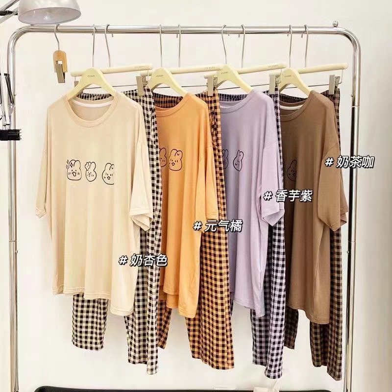 Piyama Wanita Dewasa Tshirt Bermotif Lengan Pendek Celana Panjang Import High Quality Sleepwear