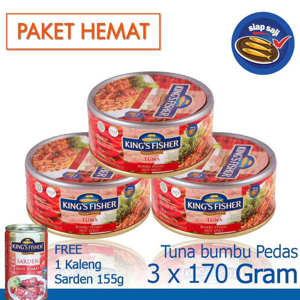 

2.2 King's Fisher Paket 3 Pcs Tuna Hot Spicy 170 gr gratis sarden 155 gr .,..,.,,,,.,