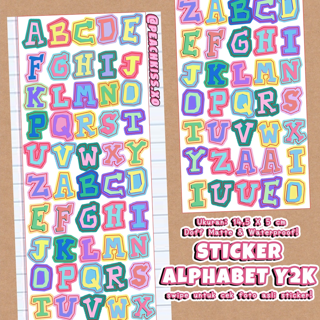 

Stiker Alphabet Journal / Photocard / Polcos Huruf Y2K (Waterproof) by @peachkiss.xo