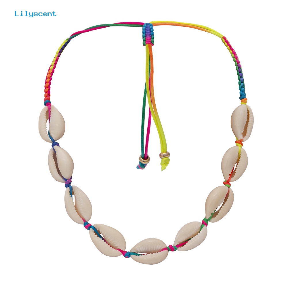 [LS] Hawai Wanita Cowrie Shell Warna-Warni Dikepang Tali Choker Adjustable Necklace