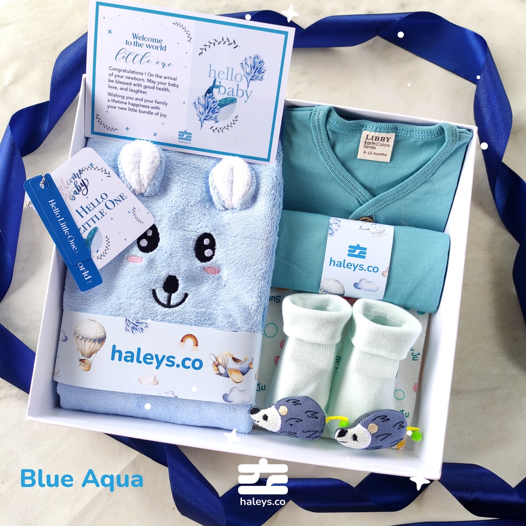 Haleys.co | Kado Bayi Laki Laki Blue Aqua Lagoon Sea / Boys/Girl Baby Hampers 0-12 months/ Hampers bayi newborn/ Kado bayi/ Babyboy Gift / Kado Lahiran / Giftbox / Kado Bayi Perempuan / Girl Hampers baby / Kado bayi laki laki / Haleys.co