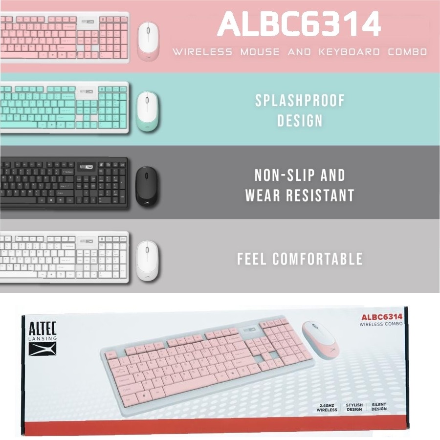 Altec Lansing Keyboard Mouse Wireless ALBC6314 Silent