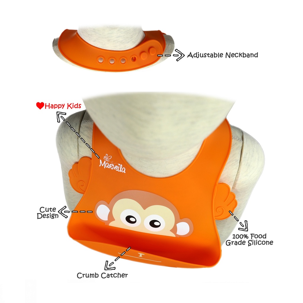 Marveila Silicone Bib with Crumb Catcher Celemek Makan Bayi