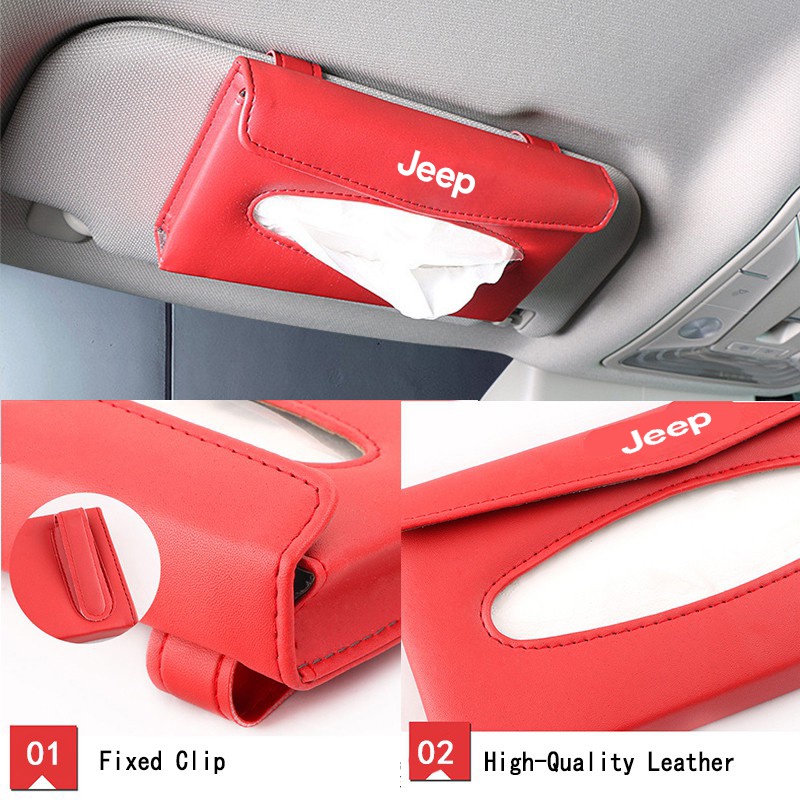 Jeep Tempat Penyimpanan Tisu Sun Visor Mobil Auto Paper Towel Leather Tissue Box Untuk Kompas Renegade2022 Willys Wrangler jk Cherokee xj