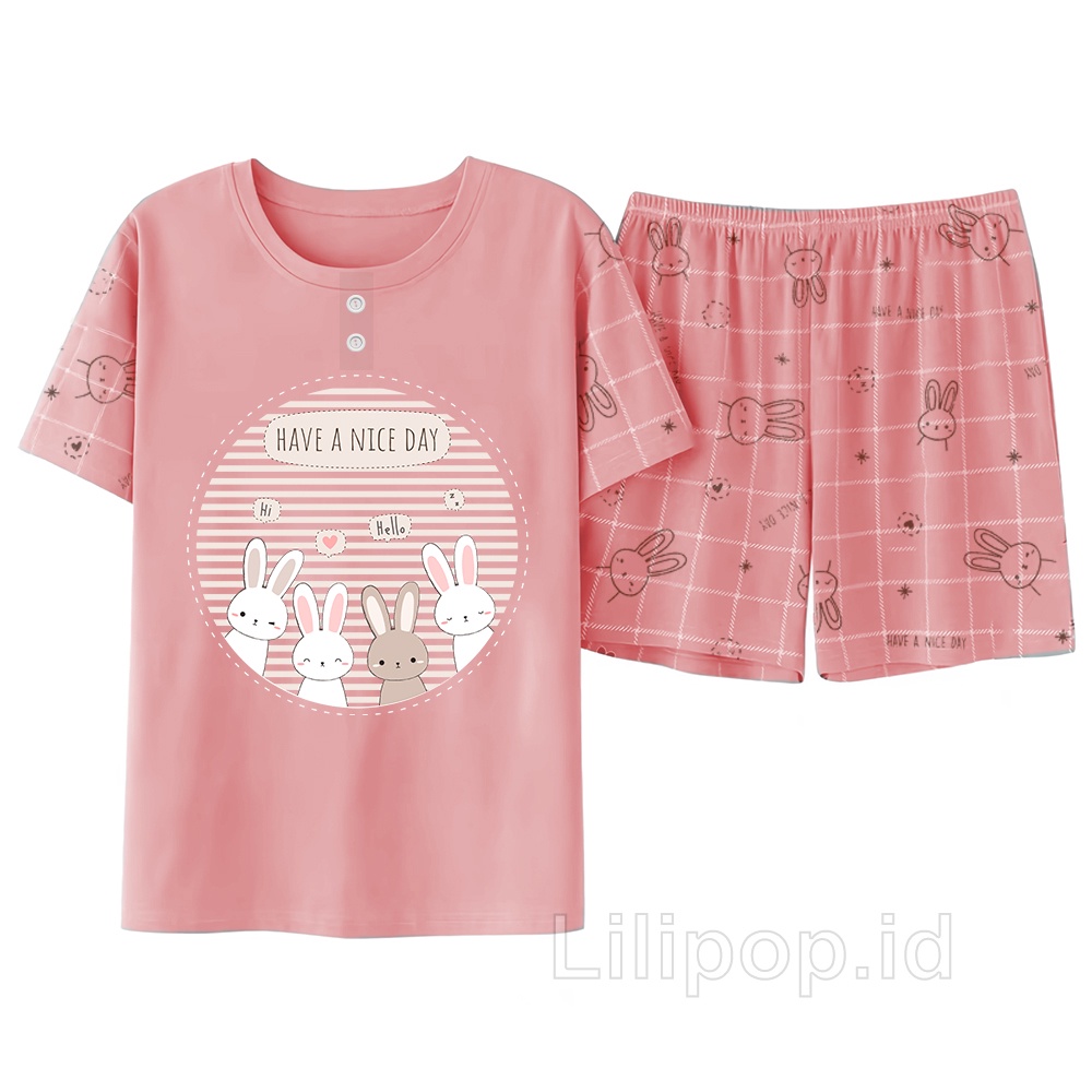 Lilipop.id  Baju Tidur Wanita 3/4 DEWASA ALL SIZE STANDAR Rabbit family pants Celana Pendek Allsize Baby Doll Bahan Kaos Dewasa