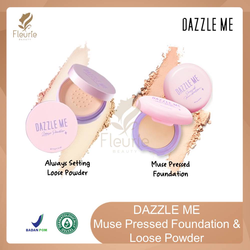 DAZZLE ME Muse Pressed Foundation SPF 25PA+++ / Always Setting Loose Powder - Bedak Dazzle Me Foundation Super Coverage Original BPOM