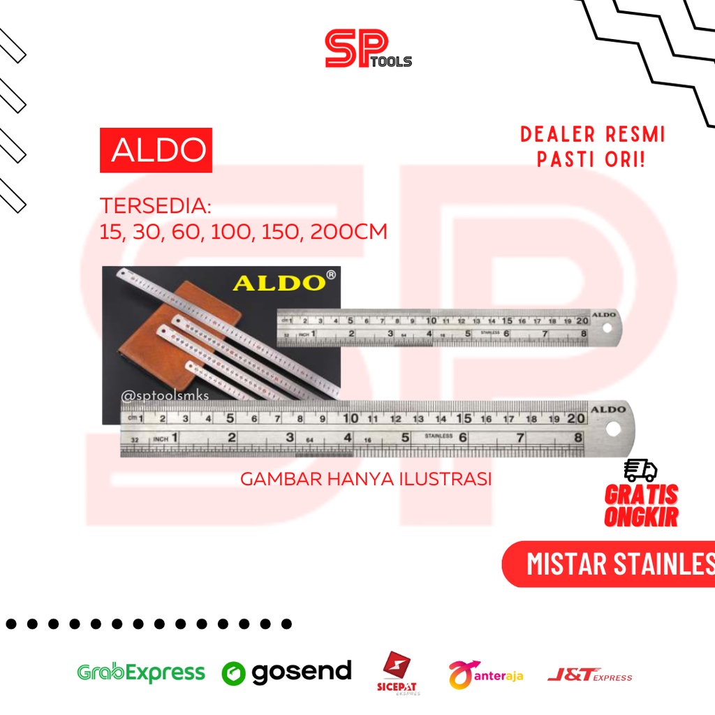 

MISTAR / PENGGARIS BESI STAINLESS 15CM 30CM 60CM 1 METER 1.5 METER 2 METER ALDO