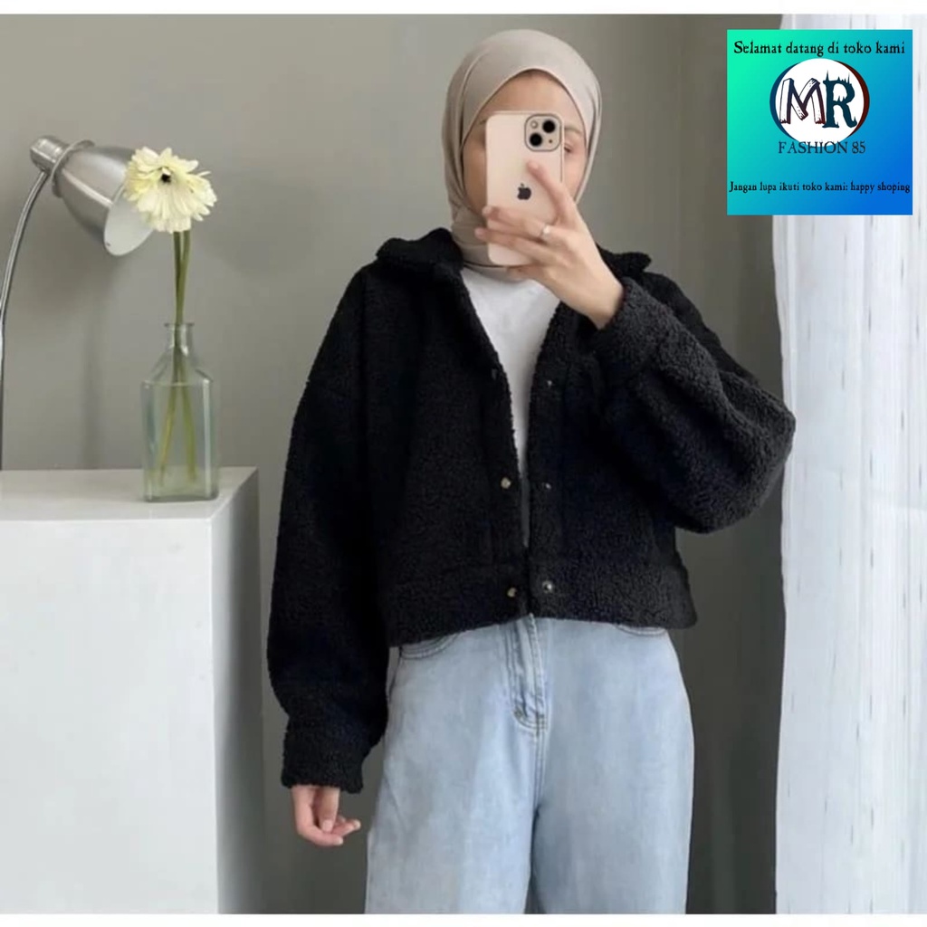 Sherpa Crope Furry Jaket Bulu Model KancingTerbaru 2023 / Furry Jaket Sherpa bulu / Sweater Sherpa Crope / Cute Sherpa Bulu Domba / Jaket Wanita kekinian / Jaket bulu lembut terbaru 2023