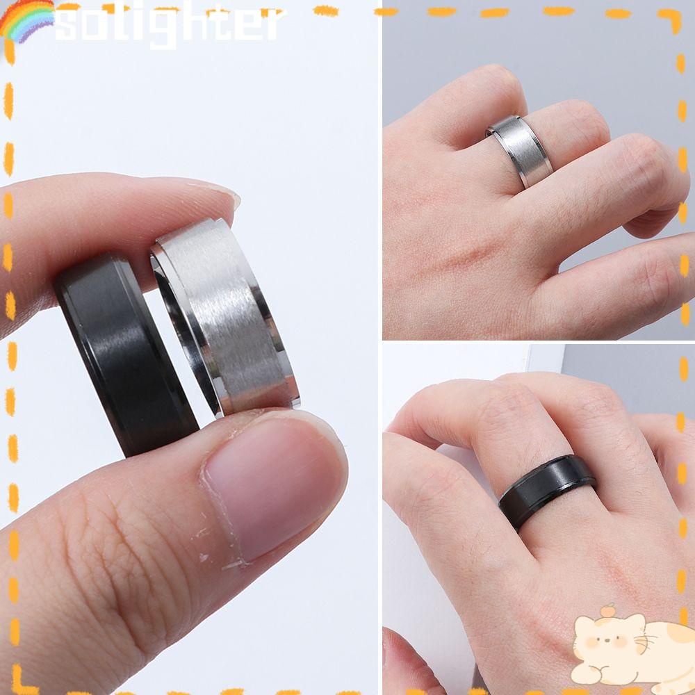 Solighter Ring Rings Aman Pria Perhiasan Multi-Ukuran Hitam Dan Perak