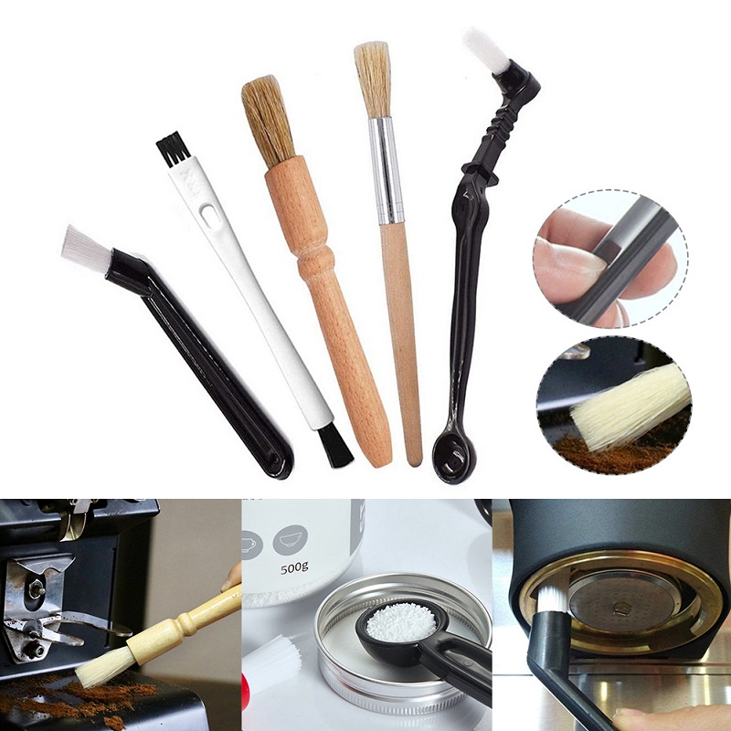 5Pcs/Set Coffee Grinder Cleaning Brush 4Pcs/Set Wooden Kuas Pembersih Mesin Grinder Kopi Sikat Sendok Pembersih Mesin For Kopi Espresso